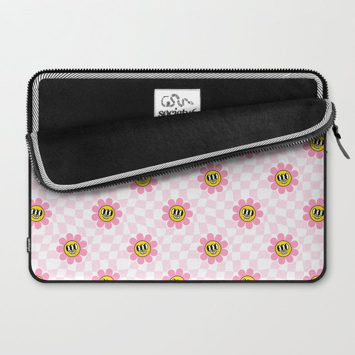 Funny retro flower cartoon checkered pattern Laptop Sleeve Gallery Image 2