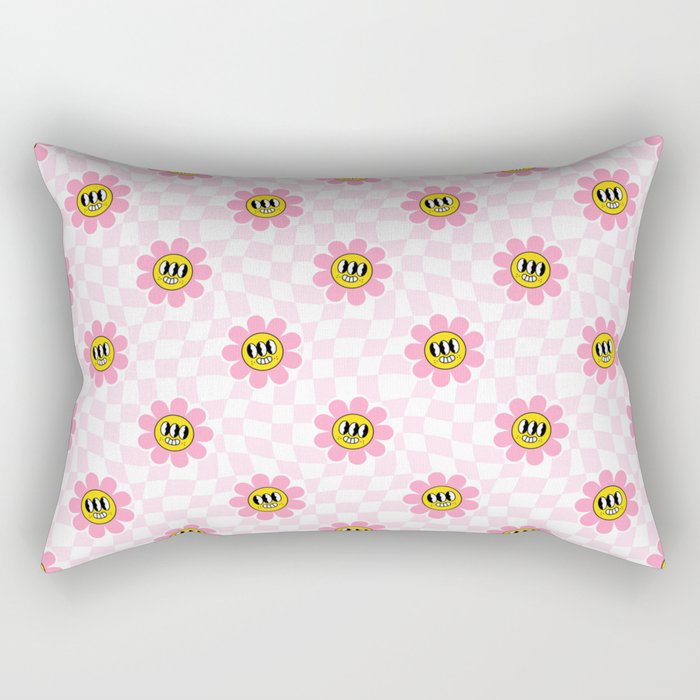 Funny retro flower cartoon checkered pattern Rectangular Pillow Gallery Image 1