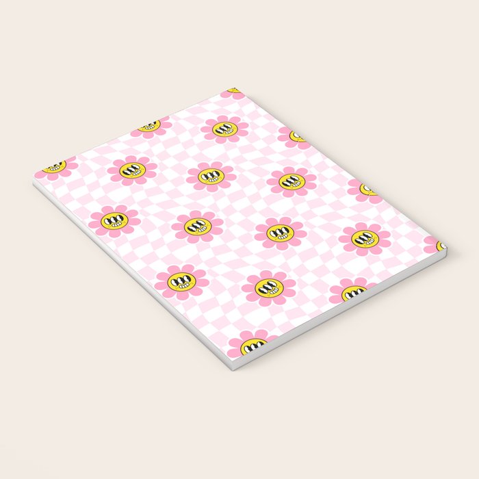 Funny retro flower cartoon checkered pattern Notebook Gallery Image 3