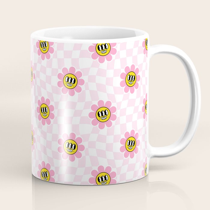 Funny retro flower cartoon checkered pattern Coffee Mug Gallery Image 1