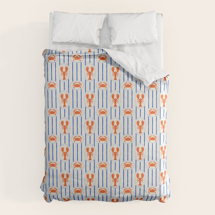 Vintage lobster crab stripe art pattern Duvet Cover Gallery Image 1