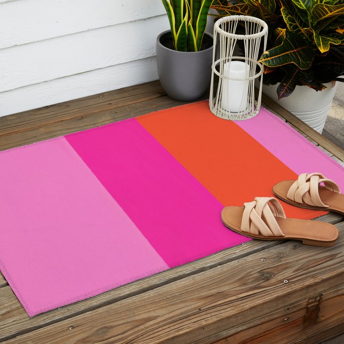 Sunset, Pink and Orange, Painterly, Freehand, Stripes Outdoor Rug Gallery Image 2