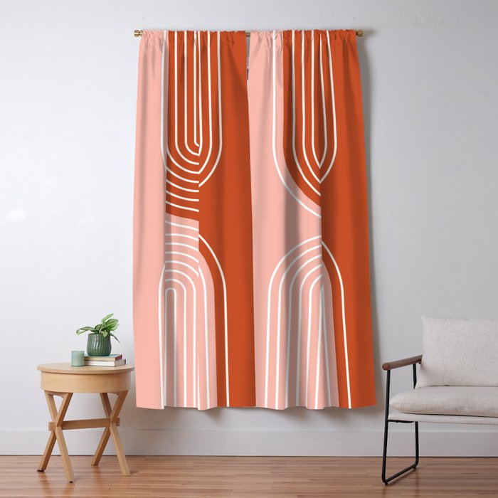 Geometric Lines in Terracotta Rose Gold 19 (Rainbow and Lines Abstraction) Window Curtain Gallery Image 1