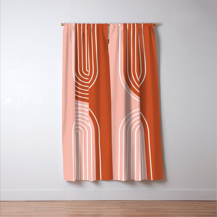Geometric Lines in Terracotta Rose Gold 19 (Rainbow and Lines Abstraction) Window Curtain Gallery Image 3