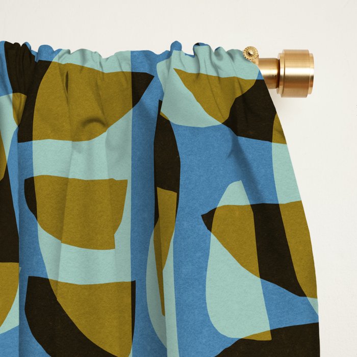 Simple Hand-cut Pattern #5 / Blue & Brown Window Curtain Gallery Image 2
