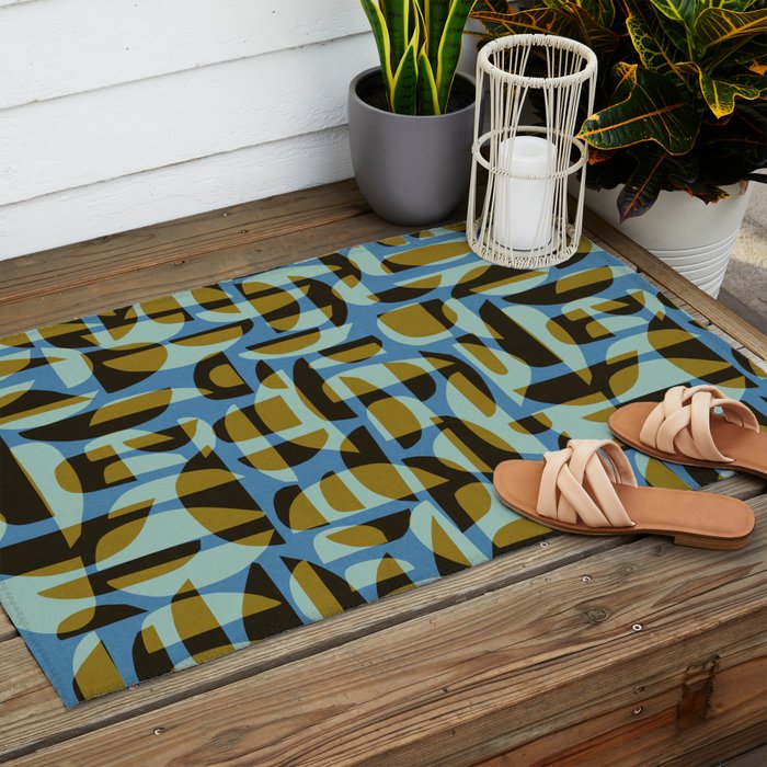 Simple Hand-cut Pattern #5 / Blue & Brown Outdoor Rug Gallery Image 2