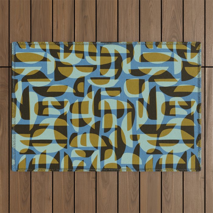 Simple Hand-cut Pattern #5 / Blue & Brown Outdoor Rug Gallery Image 1