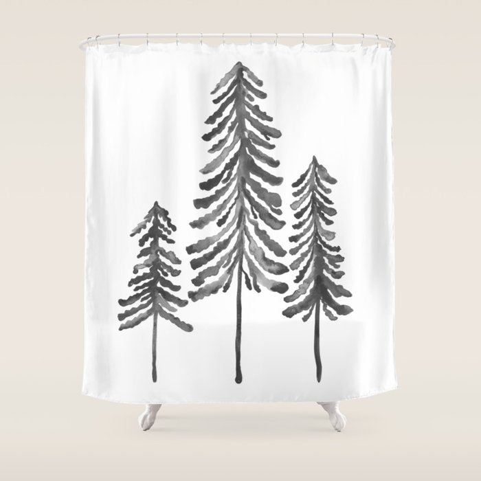 Pine Trees - Black Ink Shower Curtain Gallery Image 1