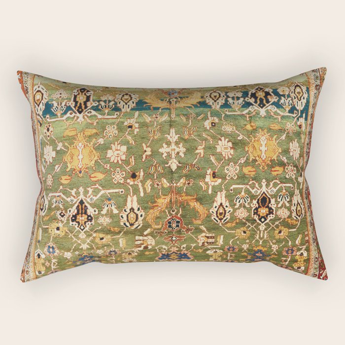 Antique Copper Green Abrashed Persian Rug Print Rectangular Pillow Gallery Image 1