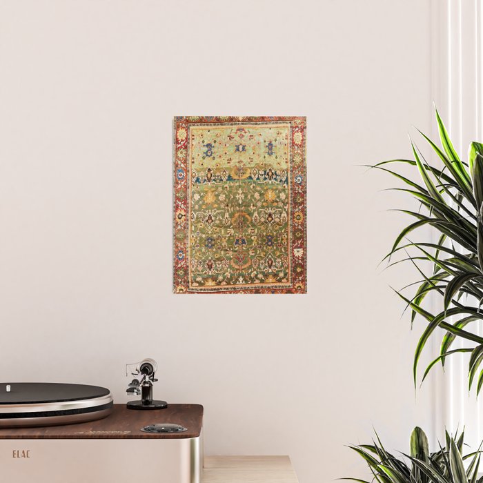 Antique Copper Green Abrashed Persian Rug Print Poster Gallery Image 2