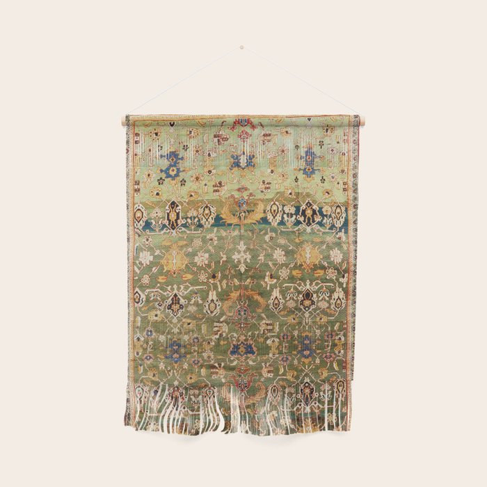 Antique Copper Green Abrashed Persian Rug Print Wall Hanging Gallery Image 1