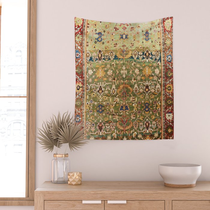 Antique Copper Green Abrashed Persian Rug Print Wall Tapestry Gallery Image 2