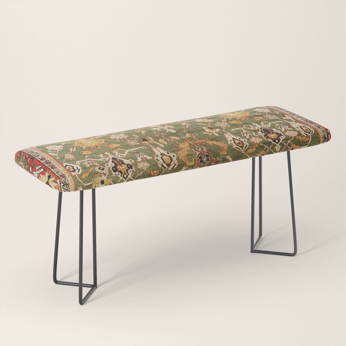 Antique Copper Green Abrashed Persian Rug Print Bench Gallery Image 1