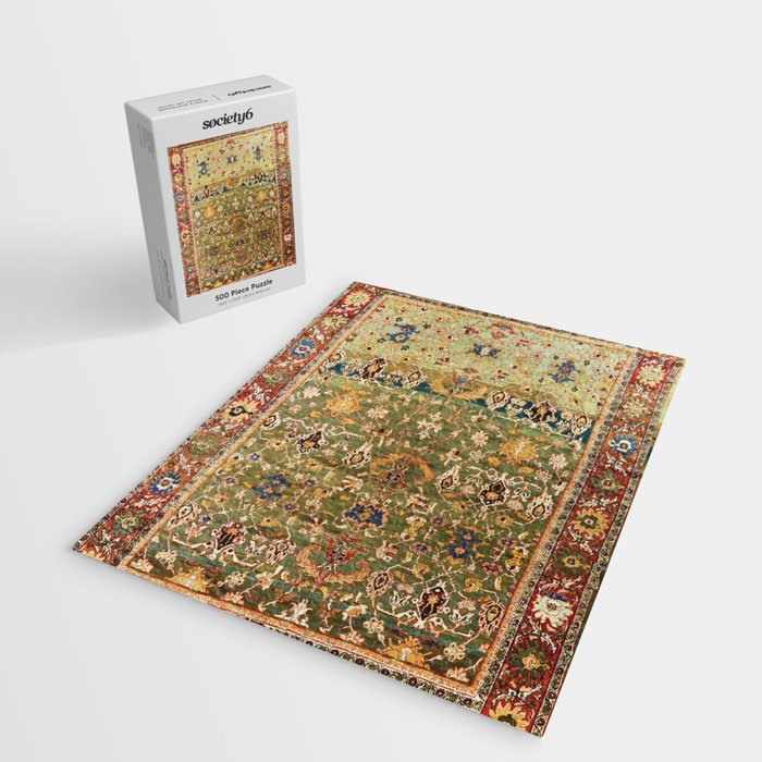 Antique Copper Green Abrashed Persian Rug Print Jigsaw Puzzle Gallery Image 2