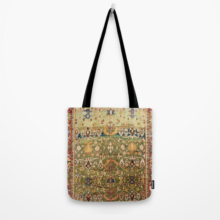 Antique Copper Green Abrashed Persian Rug Print Tote Bag Gallery Image 2
