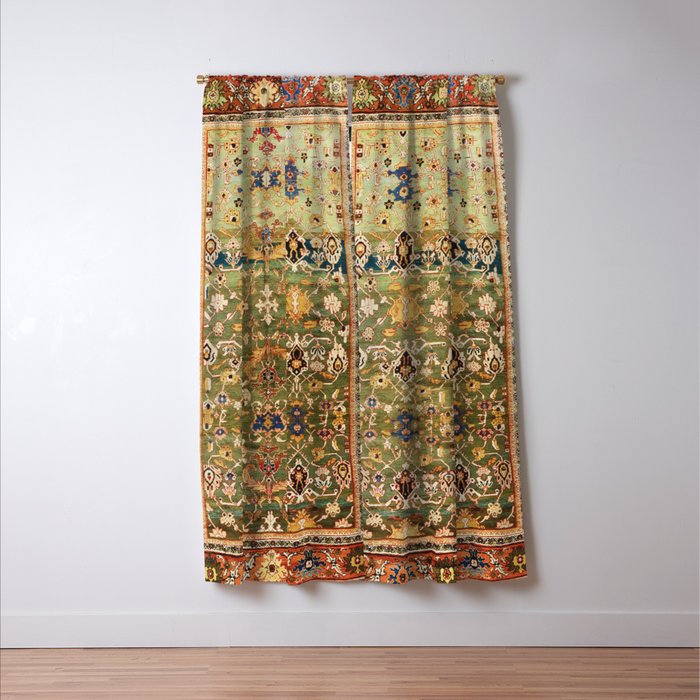 Antique Copper Green Abrashed Persian Rug Print Window Curtain Gallery Image 3
