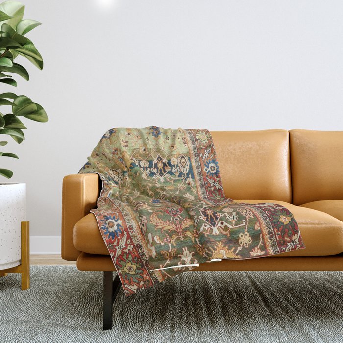 Antique Copper Green Abrashed Persian Rug Print Throw Blanket Gallery Image 1