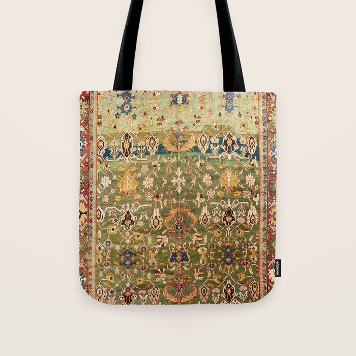 Antique Copper Green Abrashed Persian Rug Print Tote Bag Gallery Image 1