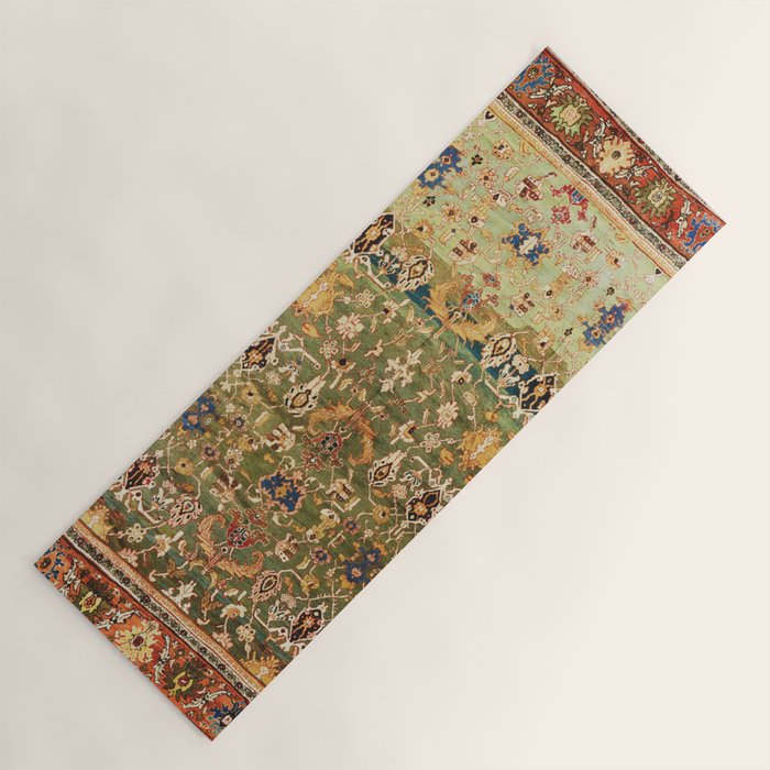 Antique Copper Green Abrashed Persian Rug Print Yoga Mat Gallery Image 1