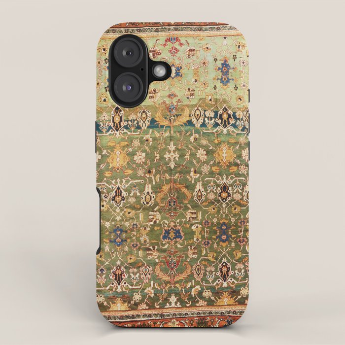 Antique Copper Green Abrashed Persian Rug Print iPhone Case Gallery Image 1