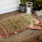 Antique Copper Green Abrashed Persian Rug Print Outdoor Rug Gallery Image 2