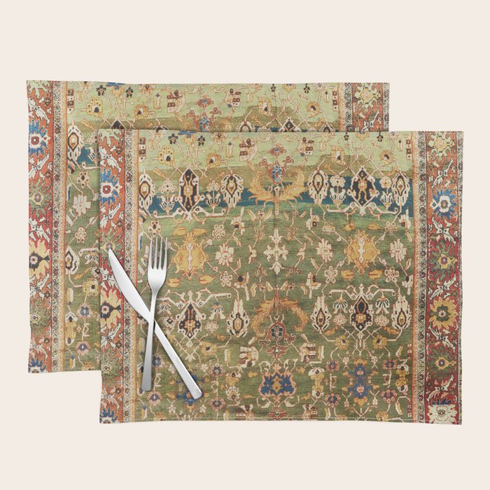 Antique Copper Green Abrashed Persian Rug Print Placemat Gallery Image 1