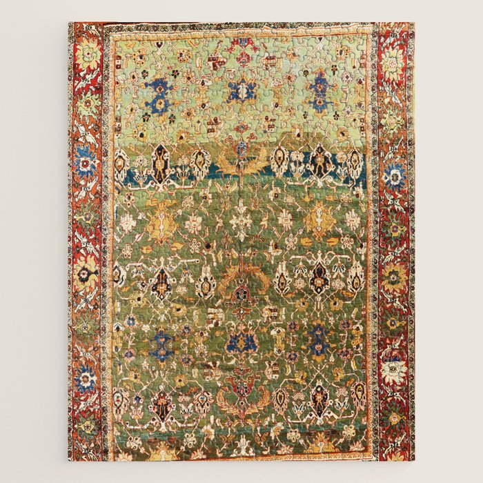 Antique Copper Green Abrashed Persian Rug Print Jigsaw Puzzle Gallery Image 1