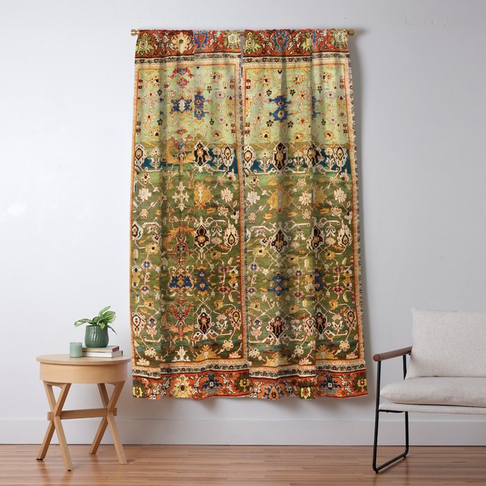Antique Copper Green Abrashed Persian Rug Print Window Curtain Gallery Image 5
