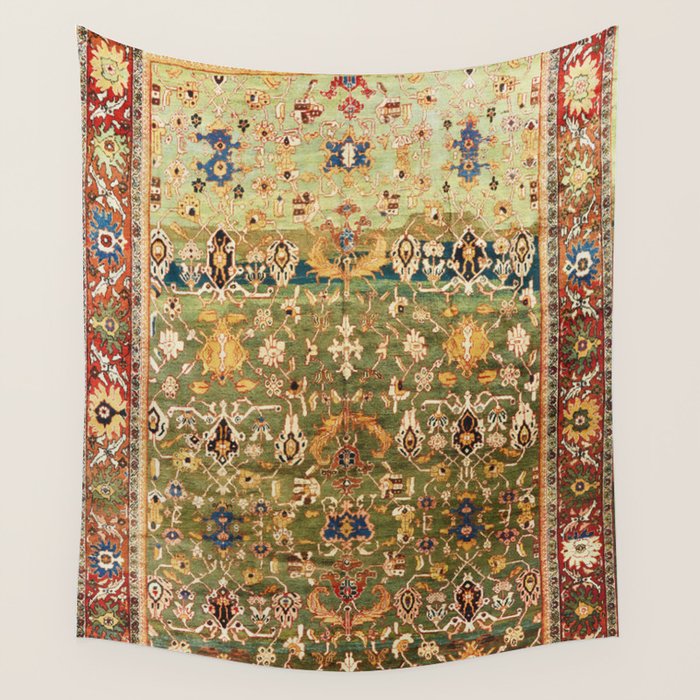 Antique Copper Green Abrashed Persian Rug Print Wall Tapestry Gallery Image 1