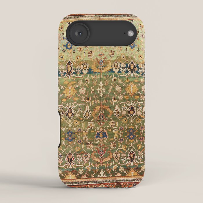 Antique Copper Green Abrashed Persian Rug Print iPhone Case Gallery Image 2