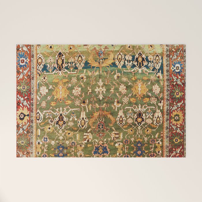 Antique Copper Green Abrashed Persian Rug Print Welcome Mat Gallery Image 1