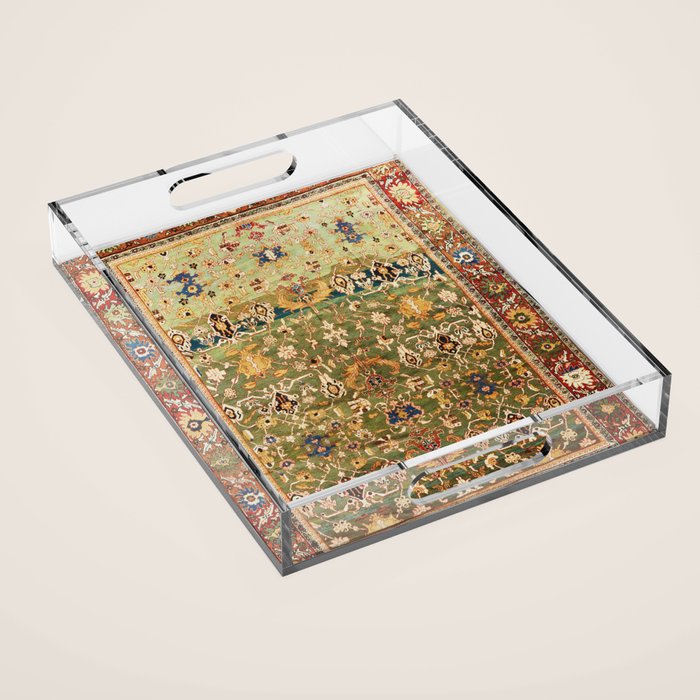 Antique Copper Green Abrashed Persian Rug Print Acrylic Tray Gallery Image 1