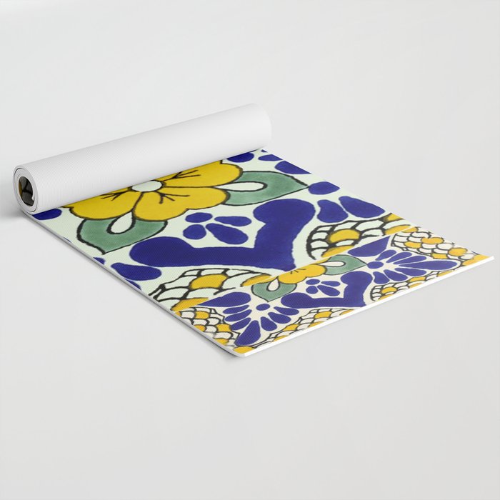 talavera mexican tile in yellow and blu Yoga Mat Gallery Image 2