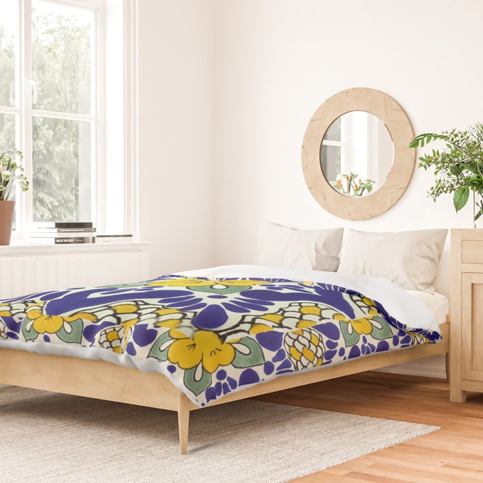 talavera mexican tile in yellow and blu Duvet Cover Gallery Image 2