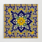 talavera mexican tile in yellow and blu Wood Wall Art Gallery Image 1