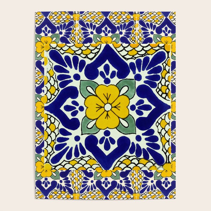 talavera mexican tile in yellow and blu Poster Gallery Image 4