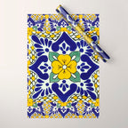 talavera mexican tile in yellow and blu Wrapping Paper Gallery Image 1