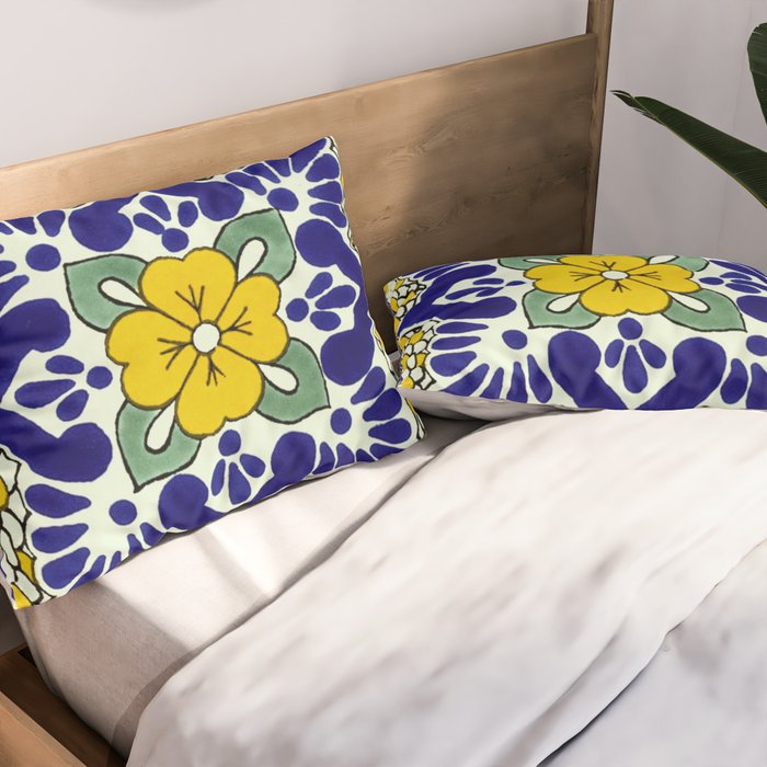 talavera mexican tile in yellow and blu Pillow Sham Gallery Image 2