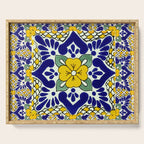 talavera mexican tile in yellow and blu Serving Tray Gallery Image 1