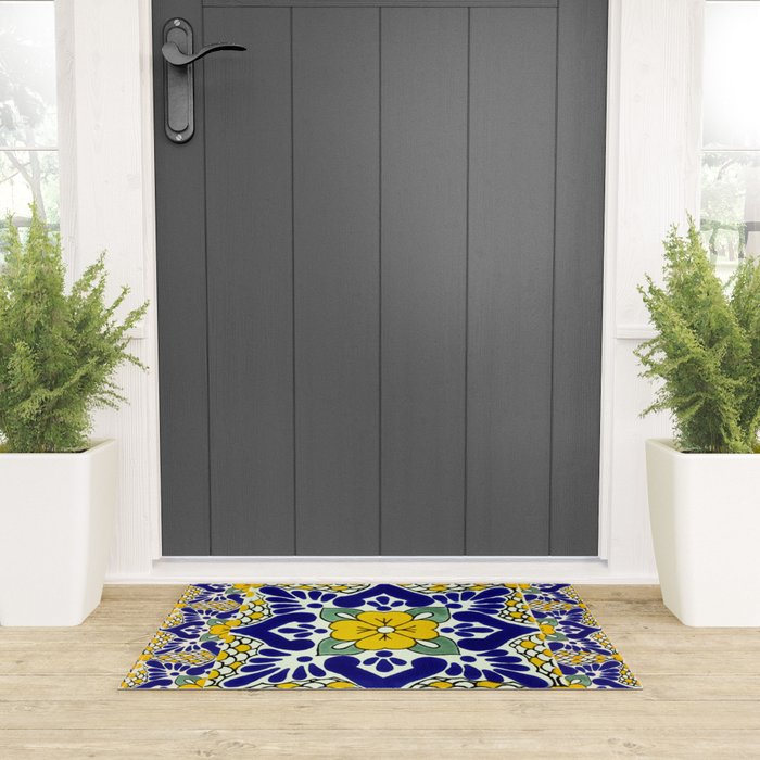 talavera mexican tile in yellow and blu Welcome Mat Gallery Image 3