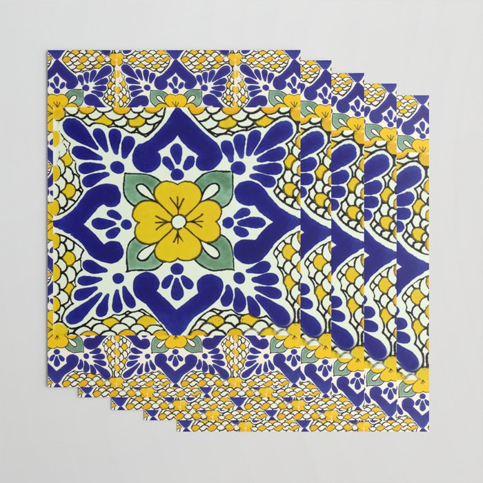 talavera mexican tile in yellow and blu Wrapping Paper Gallery Image 3