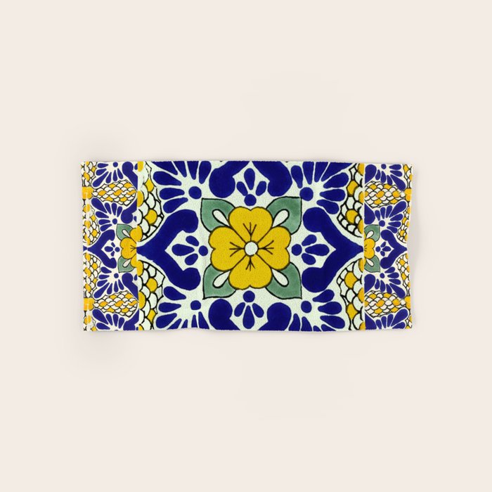 talavera mexican tile in yellow and blu Bath Towel Gallery Image 1