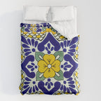 talavera mexican tile in yellow and blu Duvet Cover Gallery Image 6
