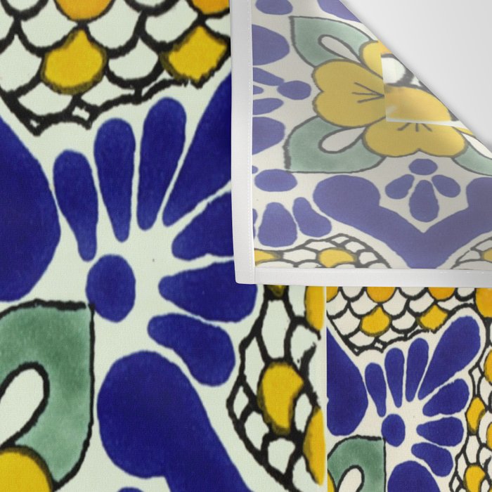 talavera mexican tile in yellow and blu Wall Tapestry Gallery Image 3