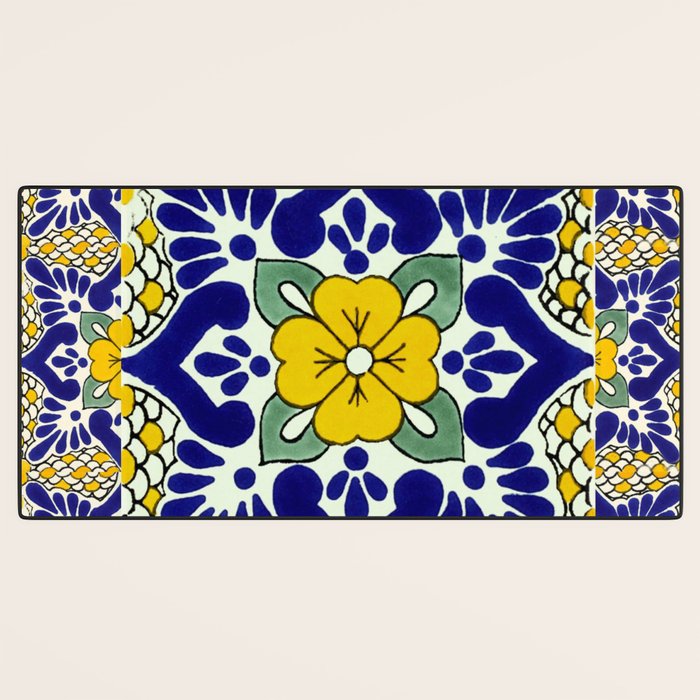 talavera mexican tile in yellow and blu Desk Mat Gallery Image 3
