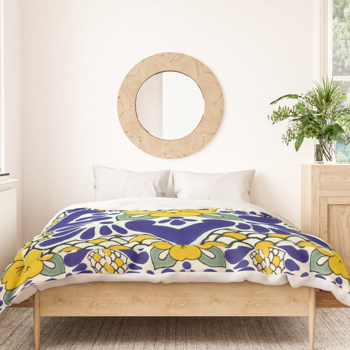 talavera mexican tile in yellow and blu Duvet Cover Gallery Image 3