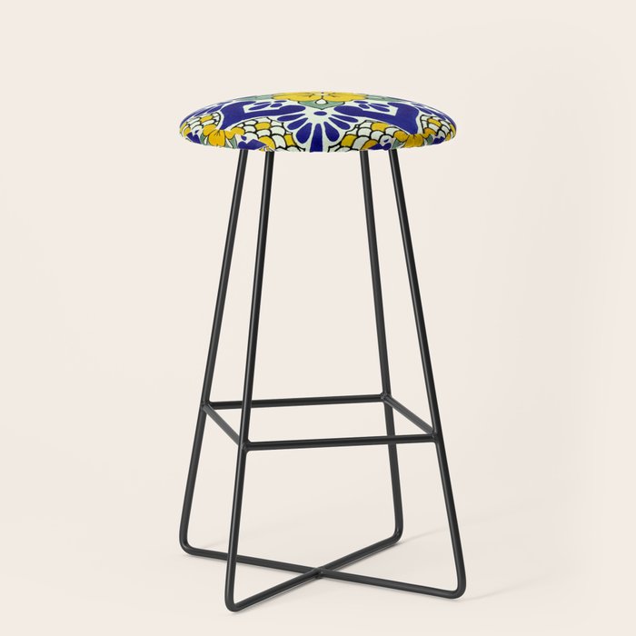 talavera mexican tile in yellow and blu Stool Gallery Image 1