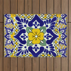 talavera mexican tile in yellow and blu Outdoor Rug Gallery Image 1