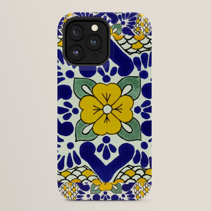 talavera mexican tile in yellow and blu iPhone Case Gallery Image 32