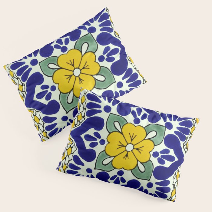 talavera mexican tile in yellow and blu Pillow Sham Gallery Image 3